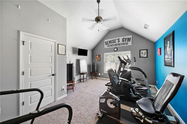 300 Holland Loop, Smiths Station, AL 36877 - exercise area with lofted ceiling, a ceiling fan, and carpet floors