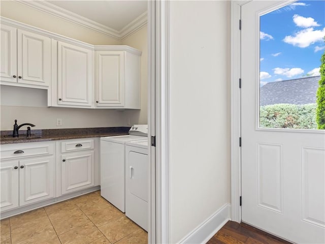 1655 Alex Ave, Auburn, AL 36030 - clothes washing area with cabinet space, washer and clothes dryer, and crown molding