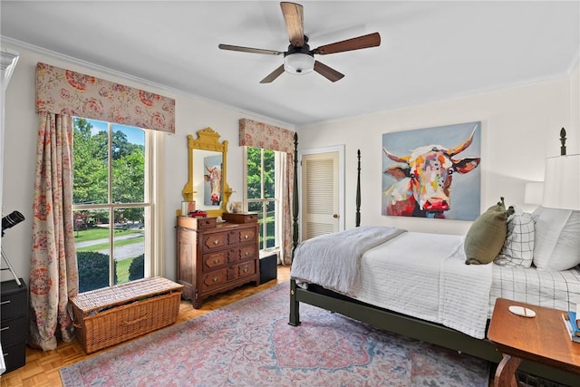 613 5th Ave, Opelika, AL 36801 - bedroom with multiple windows, crown molding, a closet, and ceiling fan