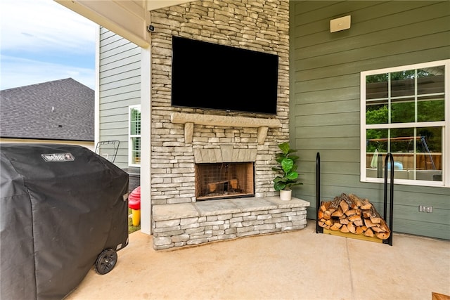 1803 Solamere Ct, Auburn, AL 36832 - view of patio / terrace with an outdoor stone fireplace and a grill