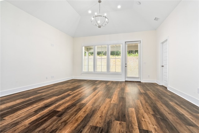 854 Village Dr, Opelika, AL 36801 - unfurnished room with a chandelier, dark wood-style floors, recessed lighting, and high vaulted ceiling