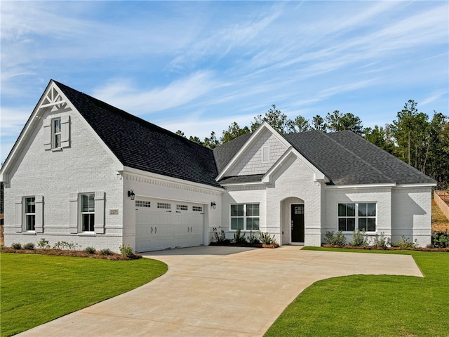 view of front of property with a garage and a front yard