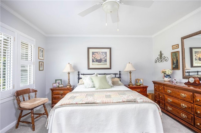 406 Saint Francis Rd, Eufaula, AL 36027 - bedroom featuring ornamental molding, light carpet, baseboards, and ceiling fan