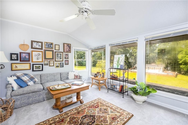 406 Saint Francis Rd, Eufaula, AL 36027 - living area featuring carpet floors, a ceiling fan, and lofted ceiling