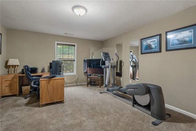 office space with carpet flooring and a textured ceiling