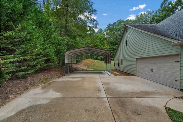 view of property exterior featuring a carport and a garage