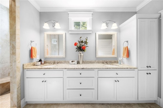 3102 Quail Run, Opelika, AL 36801 - full bathroom featuring double vanity, a walk in shower, and ornamental molding