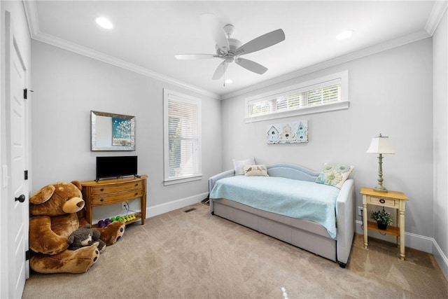 3102 Quail Run, Opelika, AL 36801 - bedroom featuring carpet floors, crown molding, ceiling fan, and recessed lighting