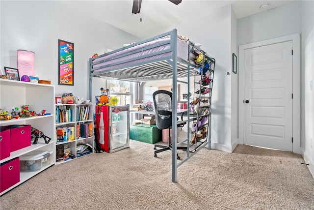 bedroom with carpet floors and a ceiling fan