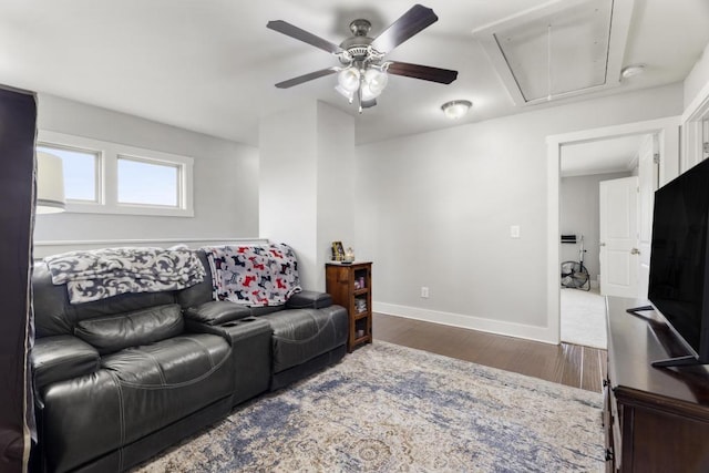 living room with dark hardwood / wood-style floors