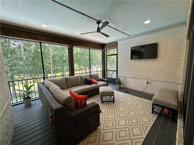 1179 Still Hunt Ln, Auburn, AL 36832 - sunroom featuring a ceiling fan and outdoor lounge area