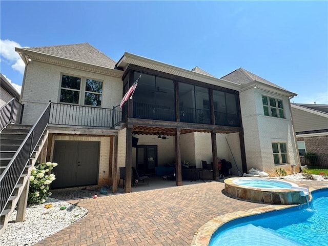 1179 Still Hunt Ln, Auburn, AL 36832 - back of property featuring brick siding, a ceiling fan, a patio, and stairway