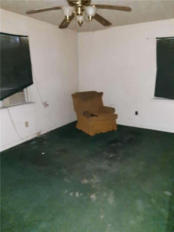unfurnished room with ceiling fan and carpet floors
