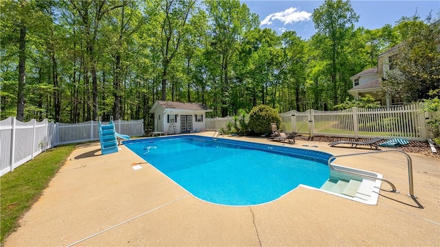 3519 Anderson Rd, Opelika, AL 36801 - view of pool with a patio area, a fenced backyard, and an outdoor structure