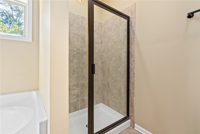 bathroom with plus walk in shower