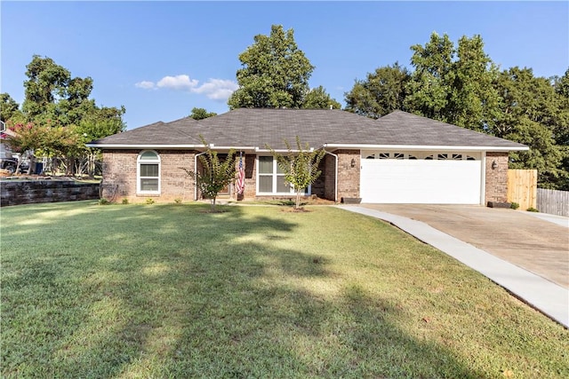 single story home with a front lawn and a garage