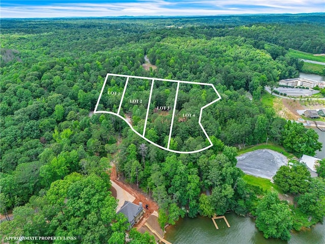 593 Elks Pkwy, Alexander City, AL 35010 - aerial view of property and surrounding area featuring property boundaries highlighted and a nearby body of water
