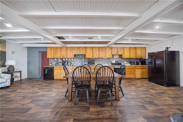 1701 Lee Road 353, Valley, AL 36854 - dining space with dark wood-type flooring, beam ceiling, recessed lighting, and concrete block wall