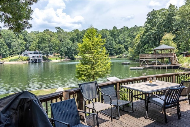 1701 Lee Road 353, Valley, AL 36854 - dock area with outdoor dining space, a deck with water view, a gazebo, and a forest view