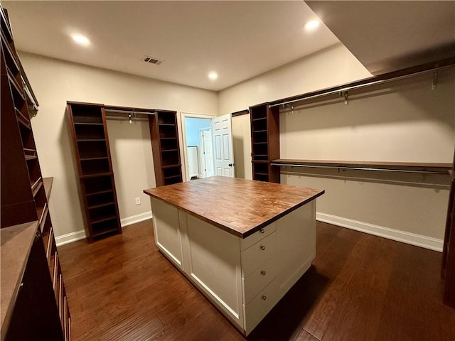 spacious closet featuring dark wood finished floors