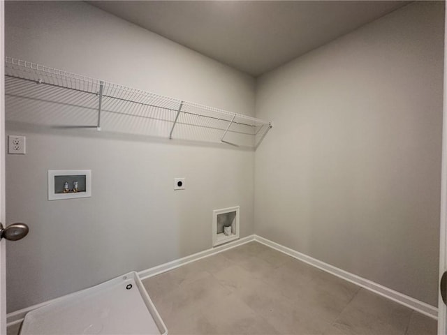 laundry room with laundry area, hookup for a washing machine, baseboards, and electric dryer hookup