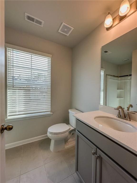 full bath featuring visible vents, toilet, and vanity