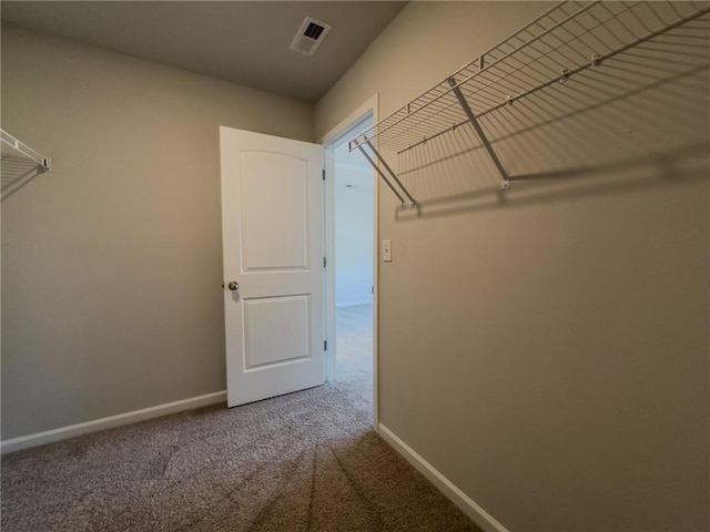 walk in closet with carpet