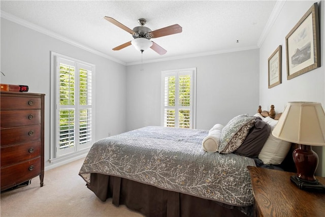 1340 Ferndale Dr, Auburn, AL 36830 - bedroom with light carpet, multiple windows, crown molding, and ceiling fan