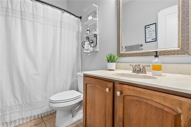 bathroom with tile patterned flooring, vanity, and toilet