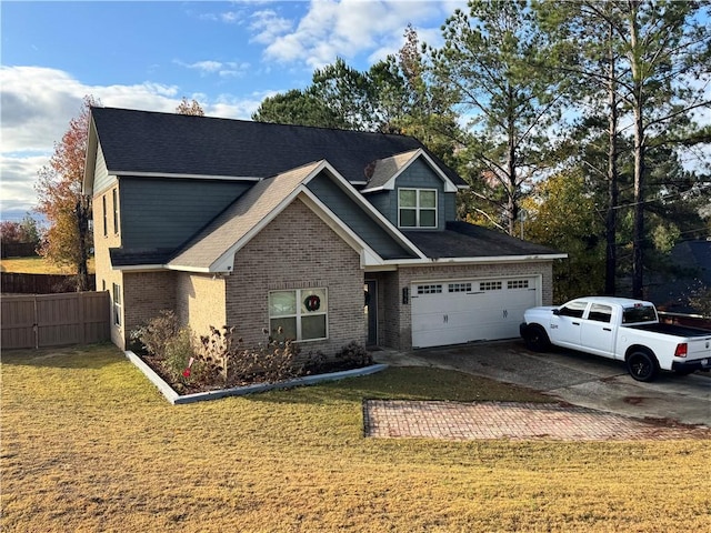 view of front of home featuring a garage and a front lawn