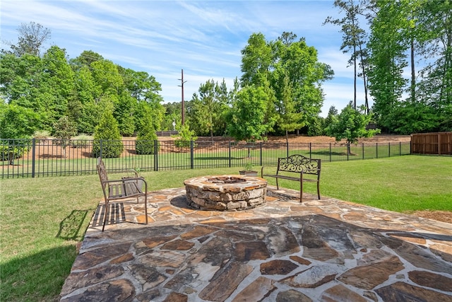 view of patio / terrace with fence and an outdoor fire pit