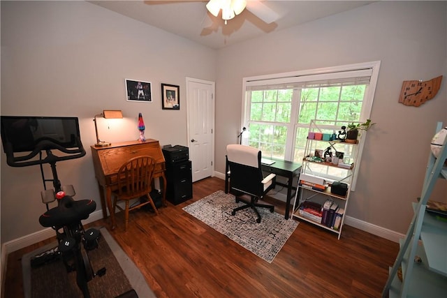 321 Saint James Dr, Auburn, AL 36830 - office area with baseboards, ceiling fan, and wood finished floors