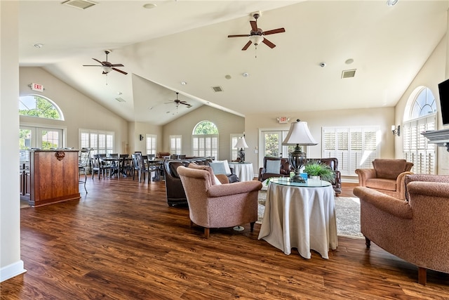 3000 Alumni Ln, Opelika, AL 36804 - living room featuring ceiling fan, plenty of natural light, dark wood-type flooring, and high vaulted ceiling