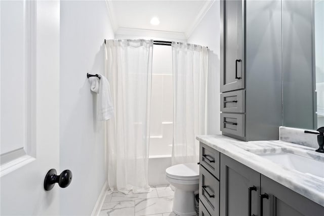 2051 Moores Mill Rd Unit K, Auburn, AL 36830 - bathroom featuring crown molding, vanity, marble look tiles, and shower / bath combo