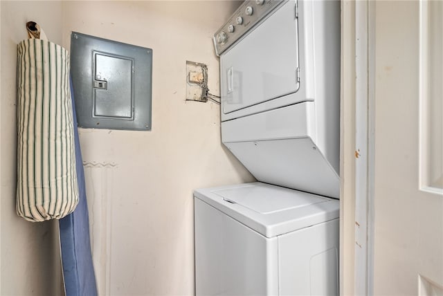 1761 Wire Rd Unit 411, Auburn, AL 26832 - washroom with stacked washer / dryer and electric panel
