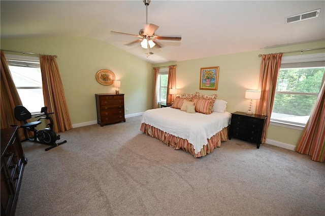 261 Woodward Way, Auburn, AL 36832 - carpeted bedroom featuring vaulted ceiling, baseboards, and a ceiling fan