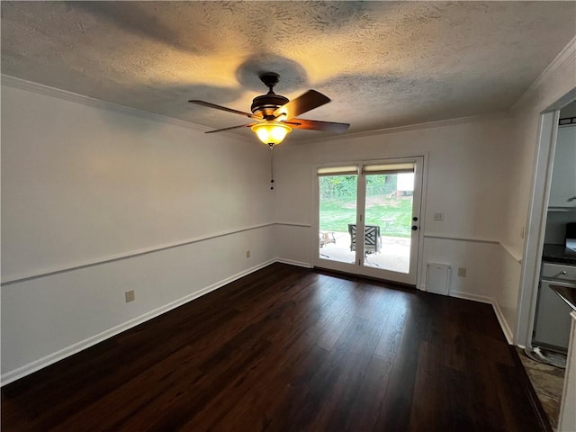 1128 Overwood Pl, Auburn, AL 36830 - unfurnished room featuring ornamental molding, dark wood-style floors, a textured ceiling, and ceiling fan