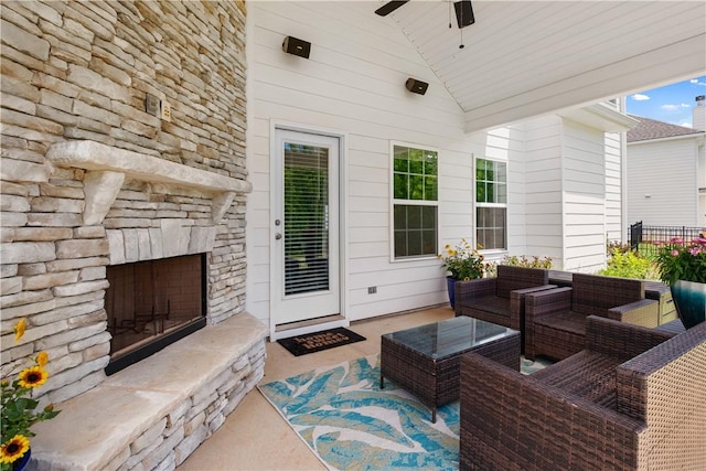 1835 Solamere Ct, Auburn, AL 36832 - view of patio featuring an outdoor living space with a fireplace and ceiling fan