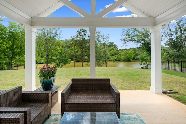 1835 Solamere Ct, Auburn, AL 36832 - view of patio / terrace featuring a water view, outdoor lounge area, and view of wooded area