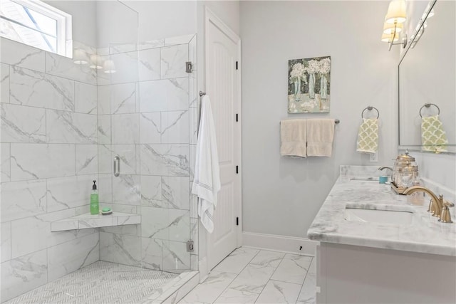 bathroom with vanity and walk in shower