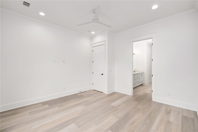 3022 Yards Ln, Opelika, AL 36801 - empty room with a ceiling fan, ornamental molding, light wood-type flooring, and recessed lighting