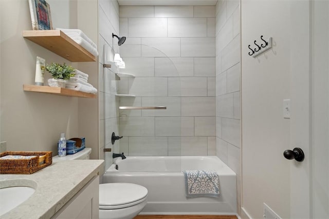 full bathroom with vanity, toilet, and bathing tub / shower combination