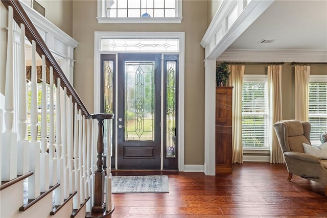 2182 Conservation Dr, Auburn, AL 36879 - entryway featuring hardwood / wood-style flooring, baseboards, stairs, and a high ceiling
