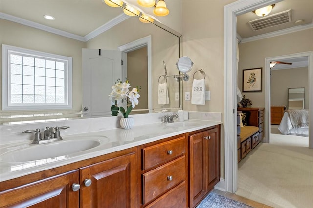 2182 Conservation Dr, Auburn, AL 36879 - ensuite bathroom featuring crown molding and double vanity