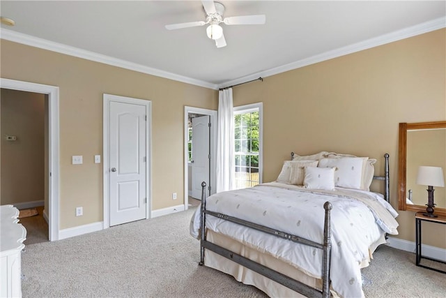 2182 Conservation Dr, Auburn, AL 36879 - carpeted bedroom with crown molding, baseboards, and a ceiling fan