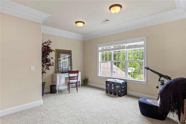 2182 Conservation Dr, Auburn, AL 36879 - living area with crown molding, carpet flooring, and baseboards
