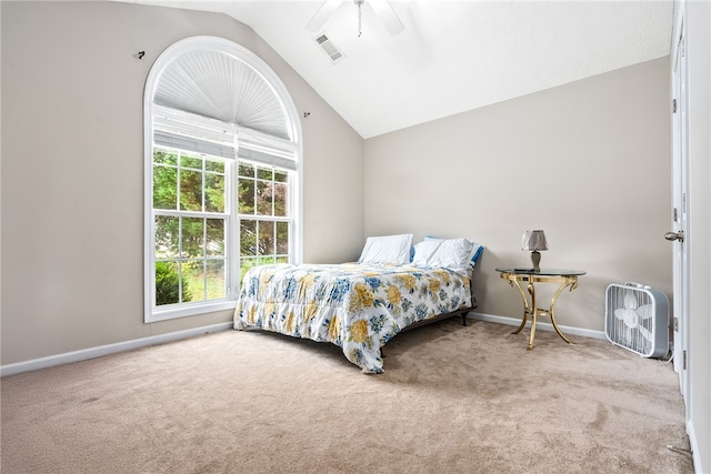 4339 Live Oak Dr, Auburn, AL 36830 - bedroom with vaulted ceiling, multiple windows, carpet floors, baseboards, and ceiling fan