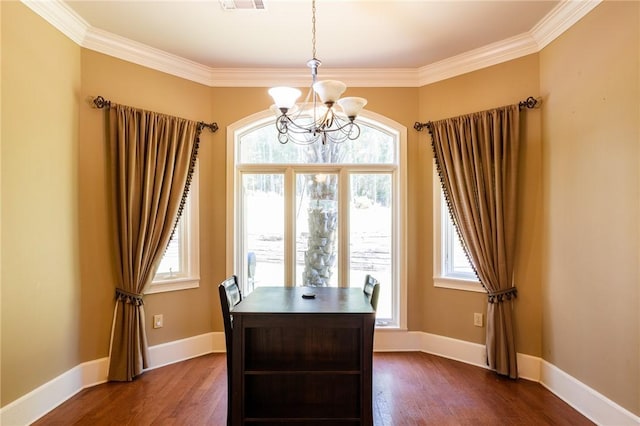 56 Peachwood Dr, Tallassee, AL 36078 - office space featuring a chandelier, dark wood finished floors, ornamental molding, and baseboards