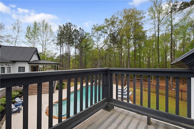 wooden deck with fence and a fenced in pool