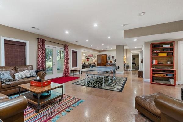 recreation room with french doors and pool table